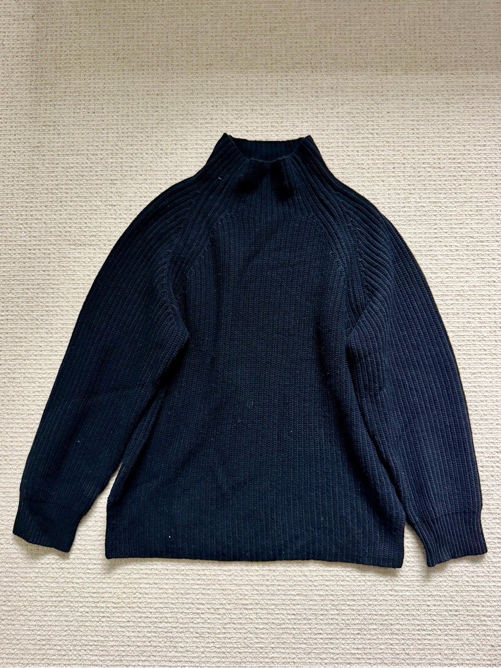 Theory Black Wool and Cashmere Blend Ribbed Mock Neck Sweater